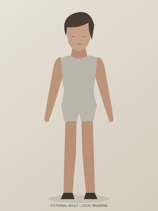 Original fictional adult drawing wearing a beige tank top and shorts